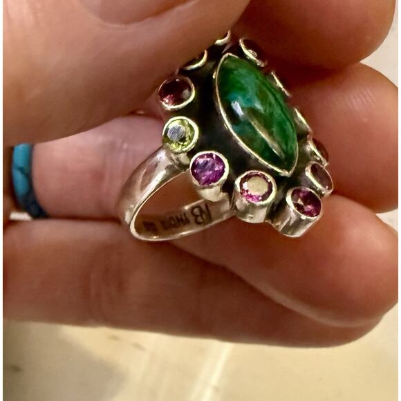 NICKY BUTLER NB Ring Size 6.75 925 Malachite Peridot Purple Stone India - Picture 5 of 7